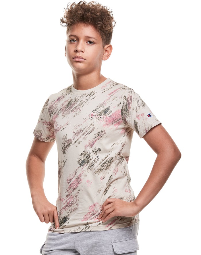 Champion Cotton Crayon Blur Print T-Shirt Jongens - Khaki/Groen - Belgie 0497ZATMP